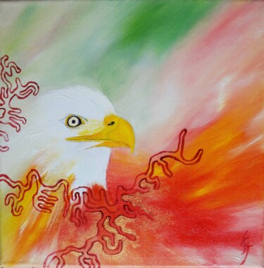 Painting titled "Médecine de l'aigle" by Sange, Original Artwork, Oil