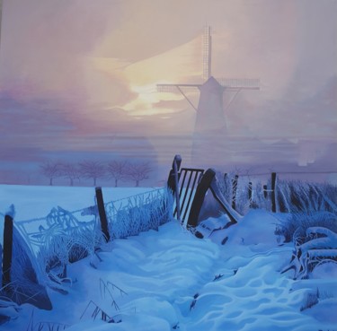 Peinture intitulée "Winter morning fog" par Sanja Dakic, Œuvre d'art originale, Acrylique Monté sur Châssis en bois