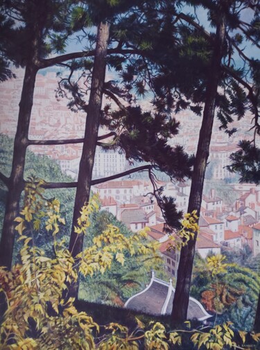 Peinture intitulée "Lyon vu de la colli…" par Sannier Alain, Œuvre d'art originale, Acrylique Monté sur Châssis en bois