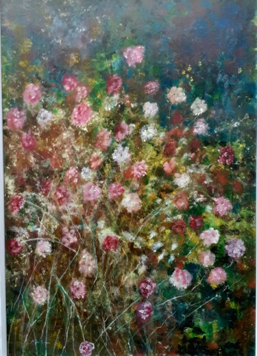 Painting titled "Fleurs sauvages des…" by San Roman, Original Artwork, Acrylic Mounted on Wood Stretcher frame