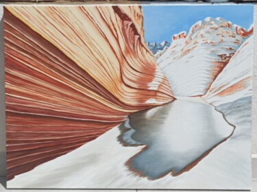 Malerei mit dem Titel "The Wave with snow" von Paul Santander, Original-Kunstwerk, Öl