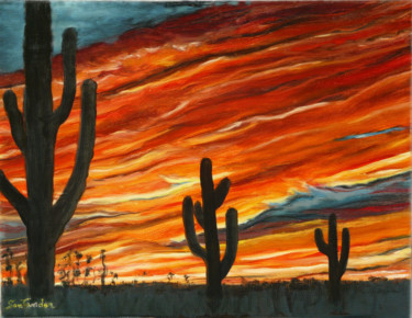 Peinture intitulée "Cactus in New-Mexico" par Paul Santander, Œuvre d'art originale