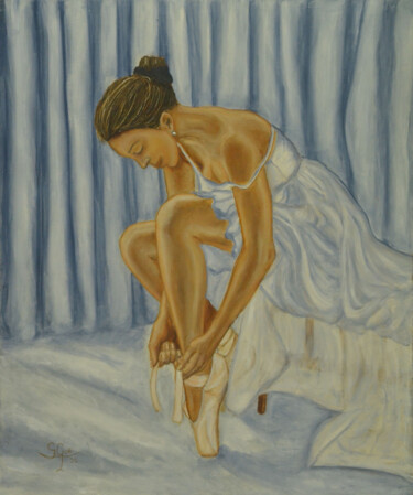 Painting titled "Bailarina de ballet…" by Santi Goñi, Original Artwork, Oil Mounted on Wood Stretcher frame