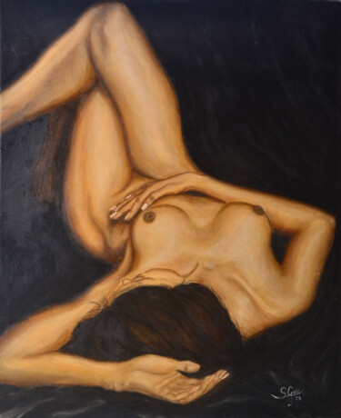 제목이 "Piel femenina 4"인 미술작품 Santi Goñi로, 원작, 기름 나무 들것 프레임에 장착됨