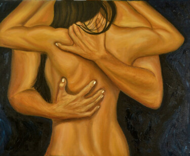 Painting titled "Dos pieles 1" by Santi Goñi, Original Artwork, Oil Mounted on Wood Stretcher frame