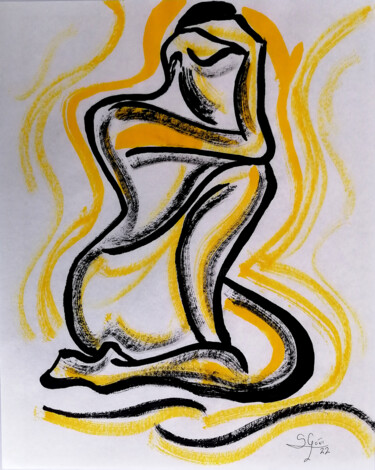 Desenho intitulada "Serie dorada 51" por Santi Goñi, Obras de arte originais, Tinta
