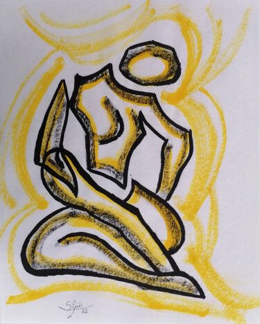 Disegno intitolato "Serie dorada 24" da Santi Goñi, Opera d'arte originale, Inchiostro