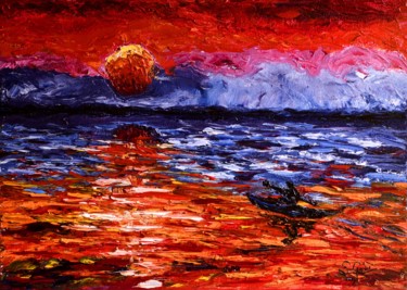 Malerei mit dem Titel "Rojo-atardecer-46x3…" von Santi Goñi, Original-Kunstwerk, Öl