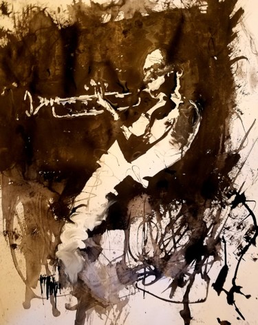 Drawing titled "Trompettiste de jazz" by Marc Turpaud, Original Artwork, Ink