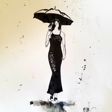 Dibujo titulada "pluie" por Marc Turpaud, Obra de arte original, Tinta