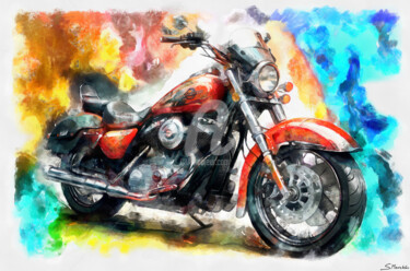 Arts numériques intitulée "HARLEY DAVIDSON" par Santos Merchán, Œuvre d'art originale, Peinture numérique