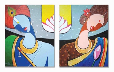 Peinture intitulée "Radha Kirshna" par Santosh Dangare, Œuvre d'art originale, Acrylique