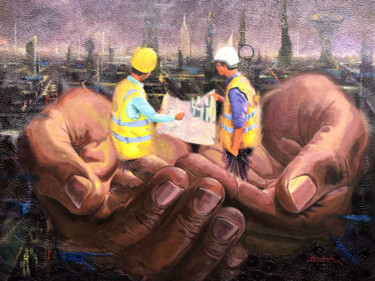 Painting titled "The hand that shape…" by Sanya Gbemileke, Original Artwork, Acrylic Mounted on Wood Stretcher frame