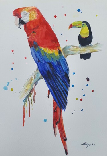제목이 "Aves exóticas"인 미술작품 São Vieira로, 원작, 수채화