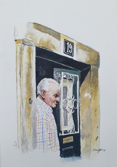 Painting titled "Gentes de Portugal V" by São Vieira, Original Artwork, Watercolor