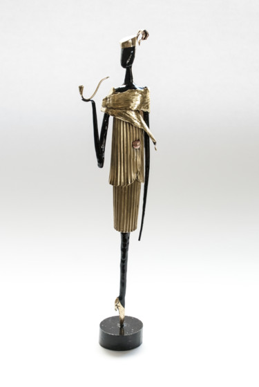 Sculpture titled "Woman with pipe" by Sapir Gelman, Original Artwork, Metals