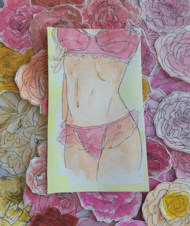 Painting titled "Roses and lingerie" by Saara Tompuri, Original Artwork, Watercolor