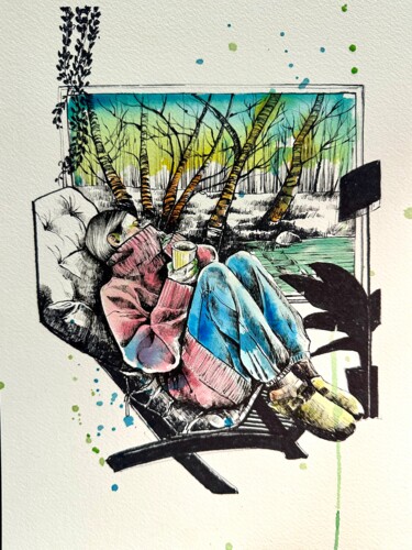Dessin intitulée "Autumn vibes" par Sara Paglia, Œuvre d'art originale, Encre