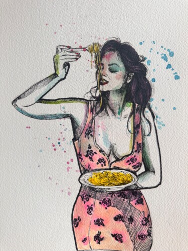 Desenho intitulada "Spaghetti lovers" por Sara Paglia, Obras de arte originais, Marcador