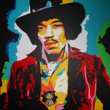 Schilderij getiteld "Jimi Hendrix" door Sarah Ferrari, Origineel Kunstwerk, Acryl