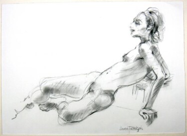 Drawing titled "Nu de femme 249" by Sarah François, Original Artwork, Conté