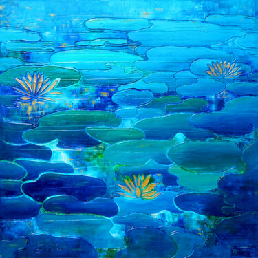 Malerei mit dem Titel "Water Lily VI." von Sarah I. Avni, Original-Kunstwerk, Öl Auf Keilrahmen aus Holz montiert