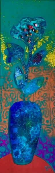 Peinture intitulée "Le grand vase bleu" par Sarah Lanyi, Œuvre d'art originale, Acrylique Monté sur Châssis en bois