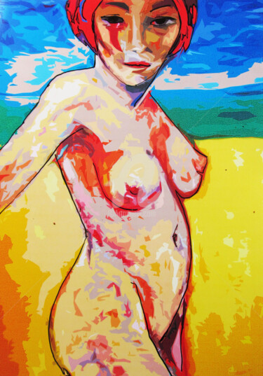 Peinture intitulée "BEACH" par Sara Raquel Sarangello, Œuvre d'art originale, Encre
