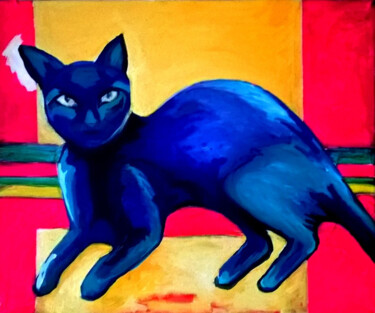 Malerei mit dem Titel "The blue cat." von Sara Raquel Sarangello, Original-Kunstwerk, Acryl