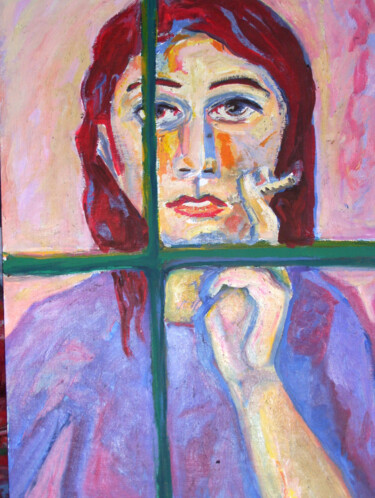 Pittura intitolato "Behind the window." da Sara Raquel Sarangello, Opera d'arte originale, Olio