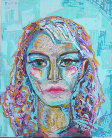 Peinture intitulée "Femme bleu" par Sara Raquel Sarangello, Œuvre d'art originale, Huile
