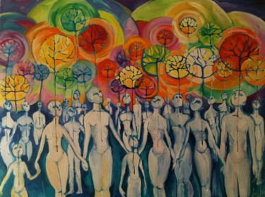 Pittura intitolato "migrazione" da Saraqui, Opera d'arte originale, Olio