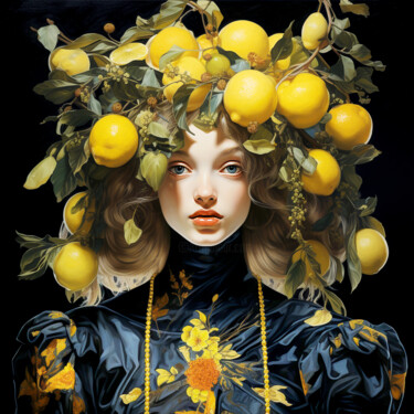 Arts numériques intitulée "Girl in lemons 5" par Saras, Œuvre d'art originale, Peinture numérique