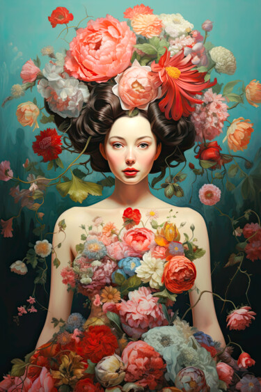 "Girl in flowers 11" başlıklı Dijital Sanat Saras tarafından, Orijinal sanat, AI tarafından oluşturulan görüntü