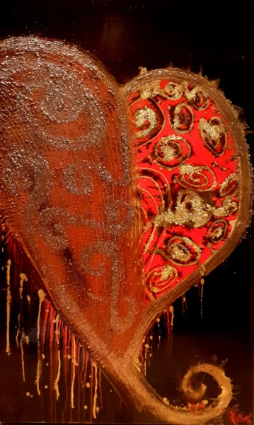 Ζωγραφική με τίτλο "Bleeding Heart" από Fatima Sardinha, Αυθεντικά έργα τέχνης, Λάδι Τοποθετήθηκε στο Ξύλινο φορείο σκελετό