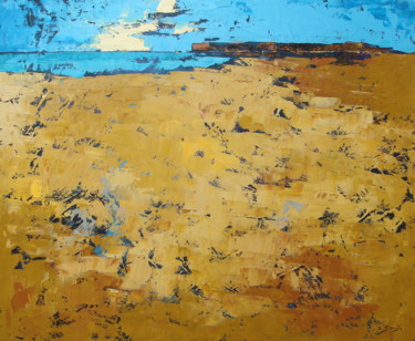 Painting titled "Ochre Beach (1178-1…" by Saroja, Original Artwork, Oil Mounted on Wood Stretcher frame