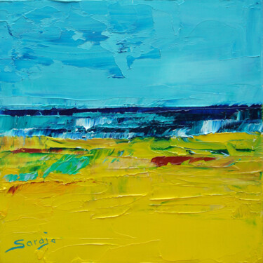 Painting titled "1217-10Q Yellow Bea…" by Saroja, Original Artwork, Oil Mounted on Wood Panel