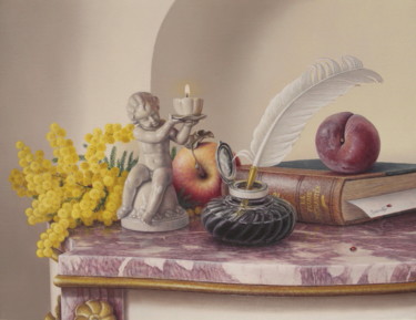 Painting titled "La plume enchantée !" by Reza Sarrafi, Original Artwork, Oil Mounted on Wood Stretcher frame