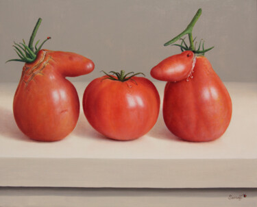 Painting titled "Trio tomates !" by Reza Sarrafi, Original Artwork, Oil