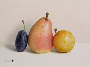 Painting titled "Trio fruits" by Reza Sarrafi, Original Artwork, Oil