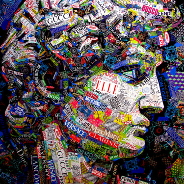 Collages titled "David's Curls" by Sasha Bom, Original Artwork, Collages Mounted on Wood Stretcher frame