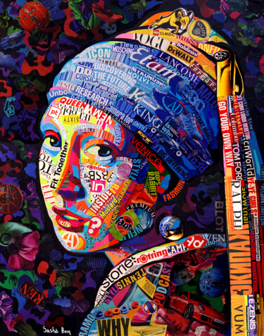Κολάζ με τίτλο "Pearly Mystique" από Sasha Bom, Αυθεντικά έργα τέχνης, Κολάζ Τοποθετήθηκε στο Ξύλινο φορείο σκελετό