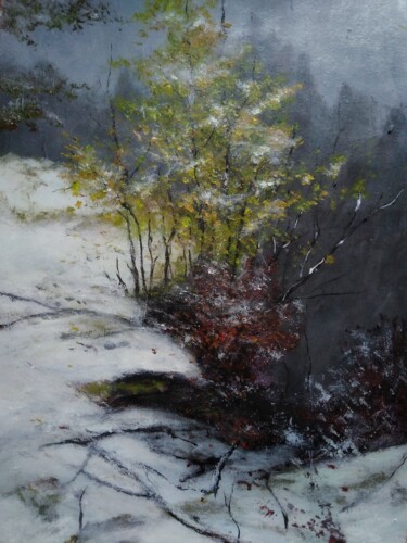 Painting titled "Winter snow landsca…" by Sasha Brisac, Original Artwork, Acrylic