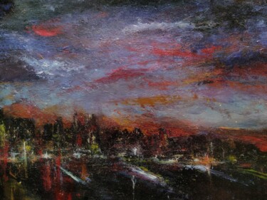 Pittura intitolato "Evening cityscape" da Sasha Brisac, Opera d'arte originale, Acrilico
