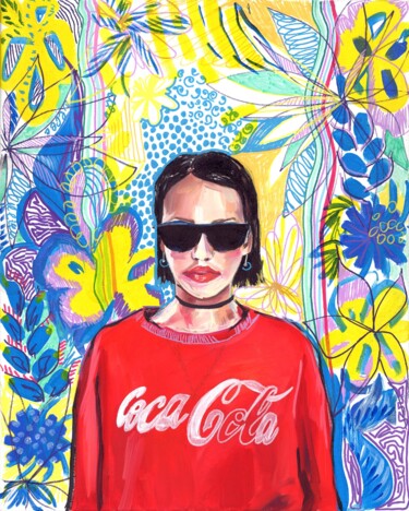 Ζωγραφική με τίτλο "COCA COLA GIRL" από Sasha Robinson, Αυθεντικά έργα τέχνης, Λάδι