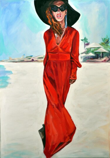 제목이 "WOMAN IN RED - red…"인 미술작품 Sasha Robinson로, 원작, 기름