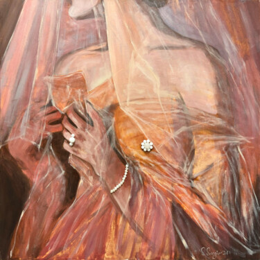 Painting titled "Bride" by Sasha Snegir, Original Artwork, Oil Mounted on Wood Stretcher frame