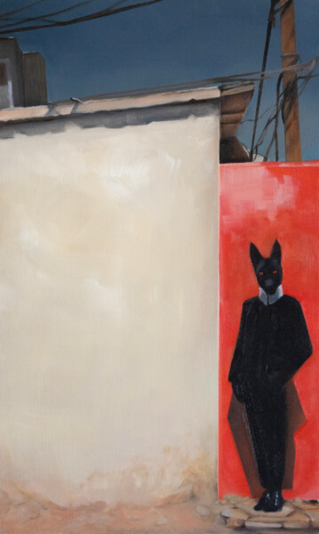 Painting titled "Anubis" by Sasha Sol, Original Artwork, Oil Mounted on Wood Stretcher frame