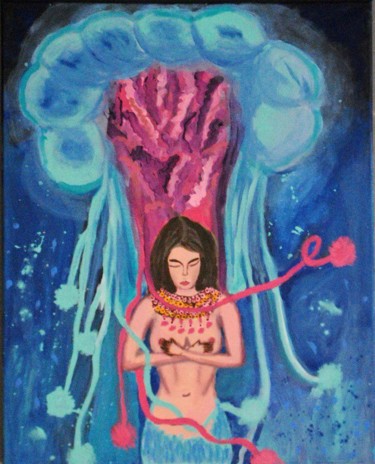 Malerei mit dem Titel "Jellyfish Captive" von Nezabyvaemo, Original-Kunstwerk, Acryl
