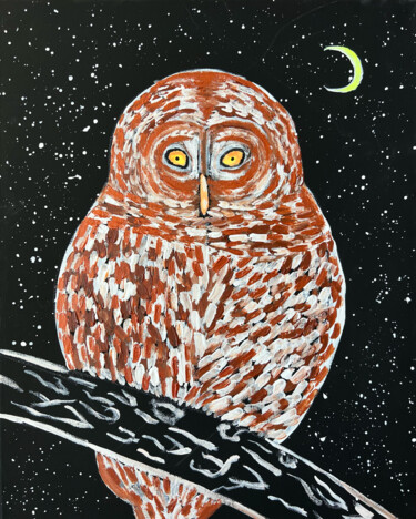 Картина под названием "Night Owl" - Nezabyvaemo, Подлинное произведение искусства, Акрил